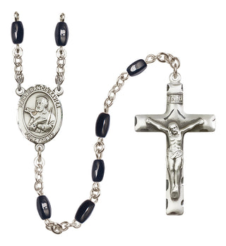 Silver Plated 8x5mm Black Saint Francis Xavier Rosary