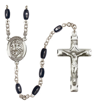Silver Plated 8x5mm Black Saint George Rosary