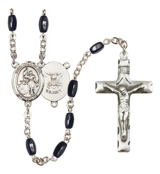 Silver Plated 8x5mm Black Saint Joan of Arc / Navy Rosary