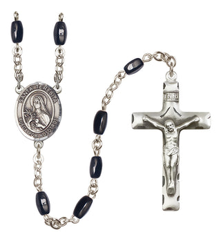 Silver Plated 8x5mm Black Santa Teresita Rosary