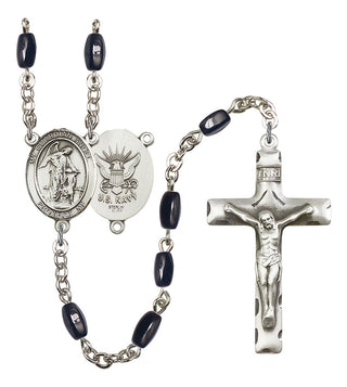 Guardian Angel and Navy Rosary with Black Onyx Beads