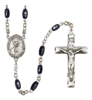 Silver Plated 8x5mm Black Saint Marcellin Champagnat Rosary