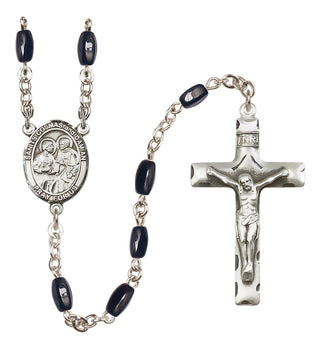 Silver Plated 8x5mm Black Saints Cosmas & Damian Rosary