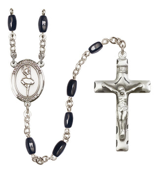 Silver Plated 8x5mm Black Saint Christopher/Dance Rosary
