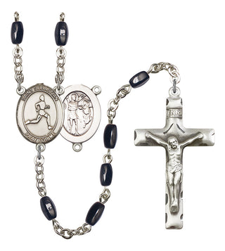 Saint Sebastian and Track & Field Rosary with Black Onyx Beads