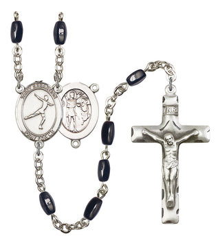 Saint Sebastian and Figure Skating Rosary with Black Onyx Beads