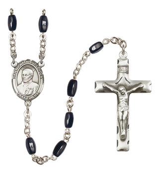 Silver Plated 8x5mm Black Saint Ignatius of Loyola Rosary