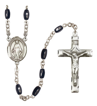 Silver Plated 8x5mm Black Our Lady of Lebanon Rosary