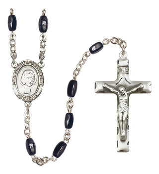 Silver Plated 8x5mm Black Saint John Baptist de la Salle Rosary