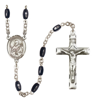 Silver Plated 8x5mm Black Saint Meinrad of Einsiedeln Rosary