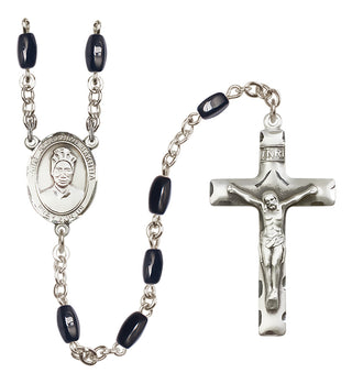 Silver Plated 8x5mm Black Saint Josephine Bakhita Rosary