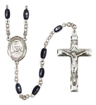 Silver Plated 8x5mm Black Saint Josemaria Escriva Rosary