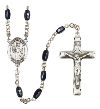 Silver Plated 8x5mm Black Saint Uriel the Archangel Rosary