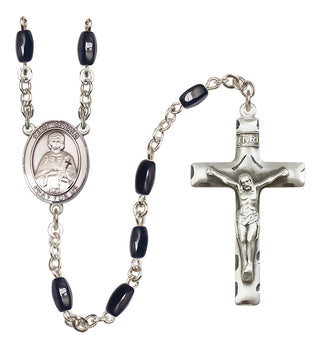 Silver Plated 8x5mm Black Saint Gerald Rosary