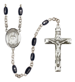 Silver Plated 8x5mm Black Saint Winifred of Wales Rosary