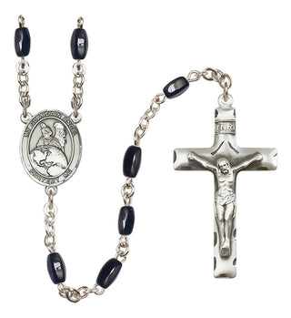 Silver Plated 8x5mm Black Guardian Angel Protector Rosary