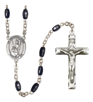 Silver Plated 8x5mm Black Guardian Angel of the World Rosary