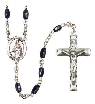 Silver Plated 8x5mm Black Saint Emma Uffing Rosary
