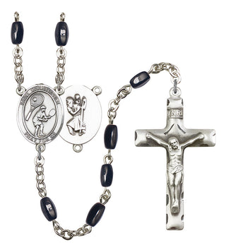 Saint Christopher and Tennis Rosary with Black Onyx Beads