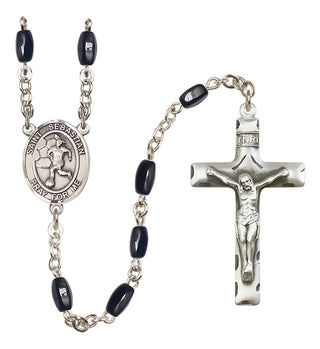 Silver-Plated 8x5mm Saint Sebastian/Soccer-Women Rosary