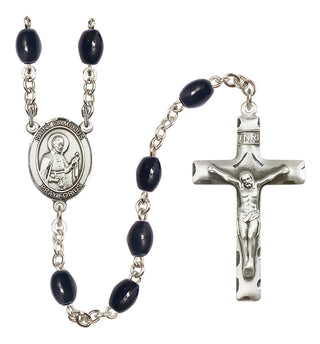 Silver Plated 8x6mm Black Saint Camillus of Lellis Rosary