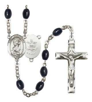 Saint Christopher and Army Rosary with 8X6mm Black Onyx Beads