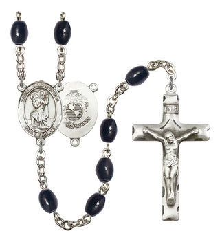 Saint Christopher and Marines Rosary with 8X6mm Black Onyx Beads