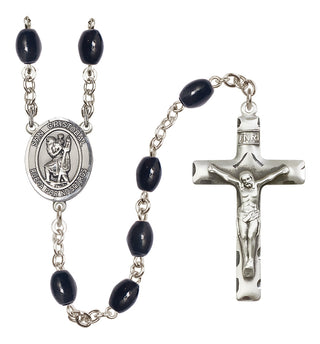 Silver Plated 8x6mm Black San Cristobal Rosary