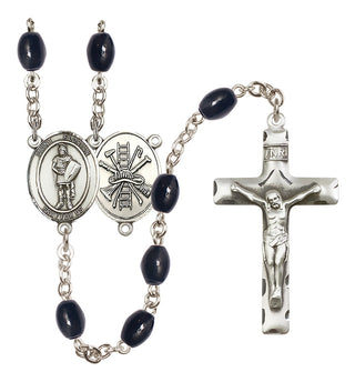 Silver Plated 8x6mm Black Saint Florian/Firefighter Rosary