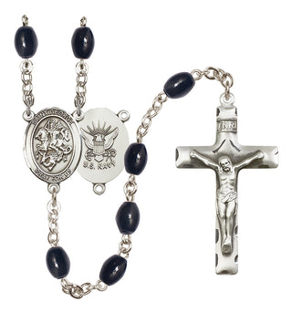 Silver-Plated 8x6mm Saint George / Navy Rosary