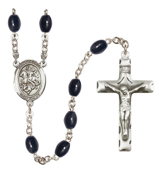 Silver Plated 8x6mm Black Saint George Rosary