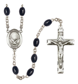Silver-Plated 8x6mm Holy Spirit  Engraved Catholic Rosaries