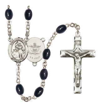 Silver Plated 8x6mm Black Saint Joan of Arc / Army Rosary