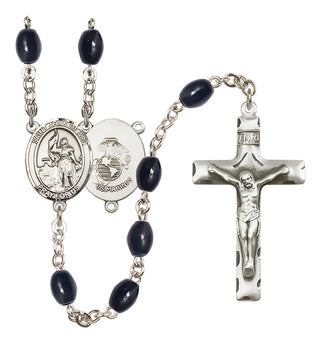 Silver Plated 8x6mm Black Saint Joan of Arc / Marines Rosary