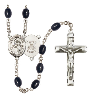 Silver Plated 8x6mm Black Saint Joan of Arc / Navy Rosary