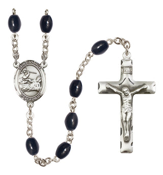 Silver Plated 8x6mm Black Saint Joshua Rosary