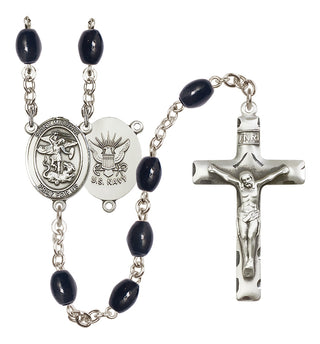 Silver-Plated 8x6mm Saint Michael / Navy Rosary