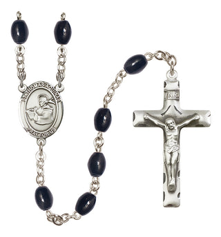 Silver Plated 8x6mm Black Saint Thomas Aquinas Rosary