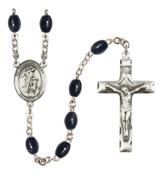 Silver Plated 8x6mm Black Guardian Angel w/Child Rosary
