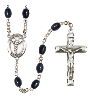 Silver Plated 8x6mm Black Saint Christopher/Cheerleading Rosary