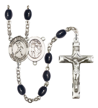 Saint Sebastian and Football Rosary with 8X6mm Black Onyx Beads