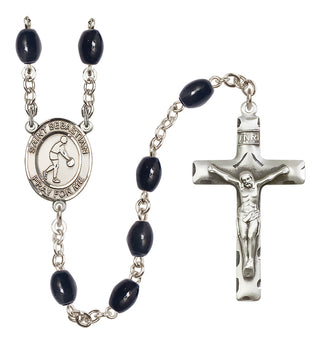 Silver-Plated 8x6mm Saint Sebastian/Basketball Rosary