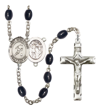 Saint Sebastian and Soccer Rosary with 8X6mm Black Onyx Beads