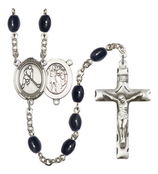 Saint Sebastian and Ice Hockey Rosary with 8X6mm Black Onyx Beads