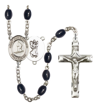 Saint Christopher and Skiing Rosary with 8X6mm Black Onyx Beads