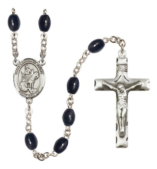 Silver Plated 8x6mm Black Saint Martin of Tours Rosary