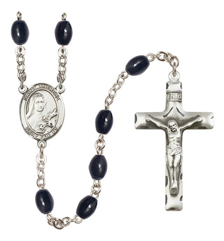 Silver Plated 8x6mm Black Saint Therese of Lisieux Rosary