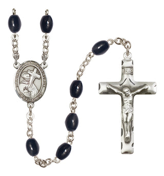 Silver Plated 8x6mm Black Saint Bernard of Clairvaux Rosary