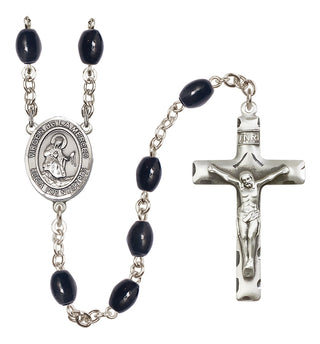 Silver Plated 8x6mm Black Virgen de la Merced Rosary