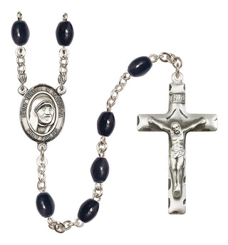 Silver Plated 8x6mm Black Saint Teresa of Calcutta Rosary